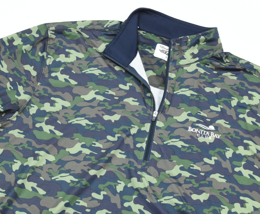 Straight Down Golf 1/4 Zip Pullover Mens Large Green Camo Long Sleeve Stretch